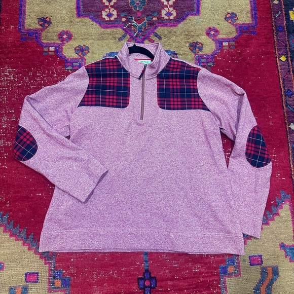 ORVIS pink and red plaid zip up pull over sz L - Picture 1 of 6